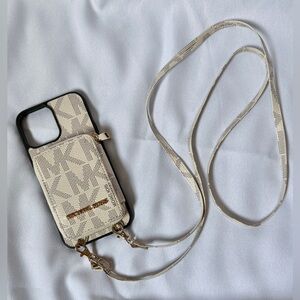 Michael Kors Cream Monogram Crossbody Phone Case with Strap